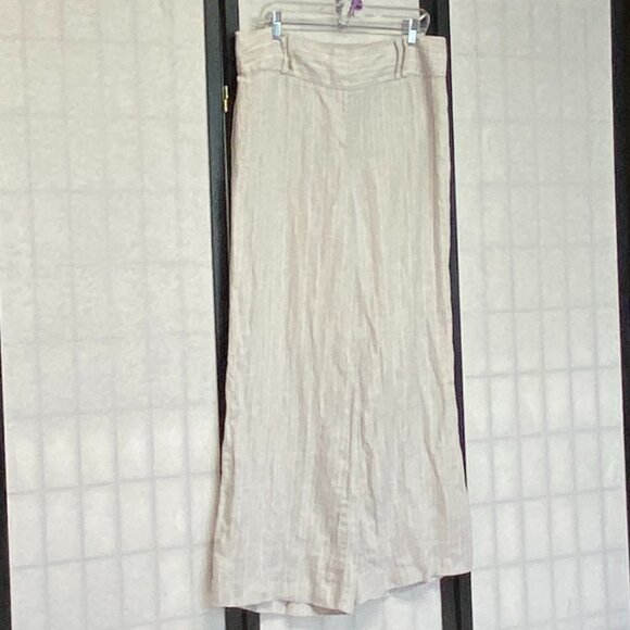 INC Wide Leg Pinstripe Linen Trousers Grey White High Waist Pants Slacks 12 - Picture 3 of 11
